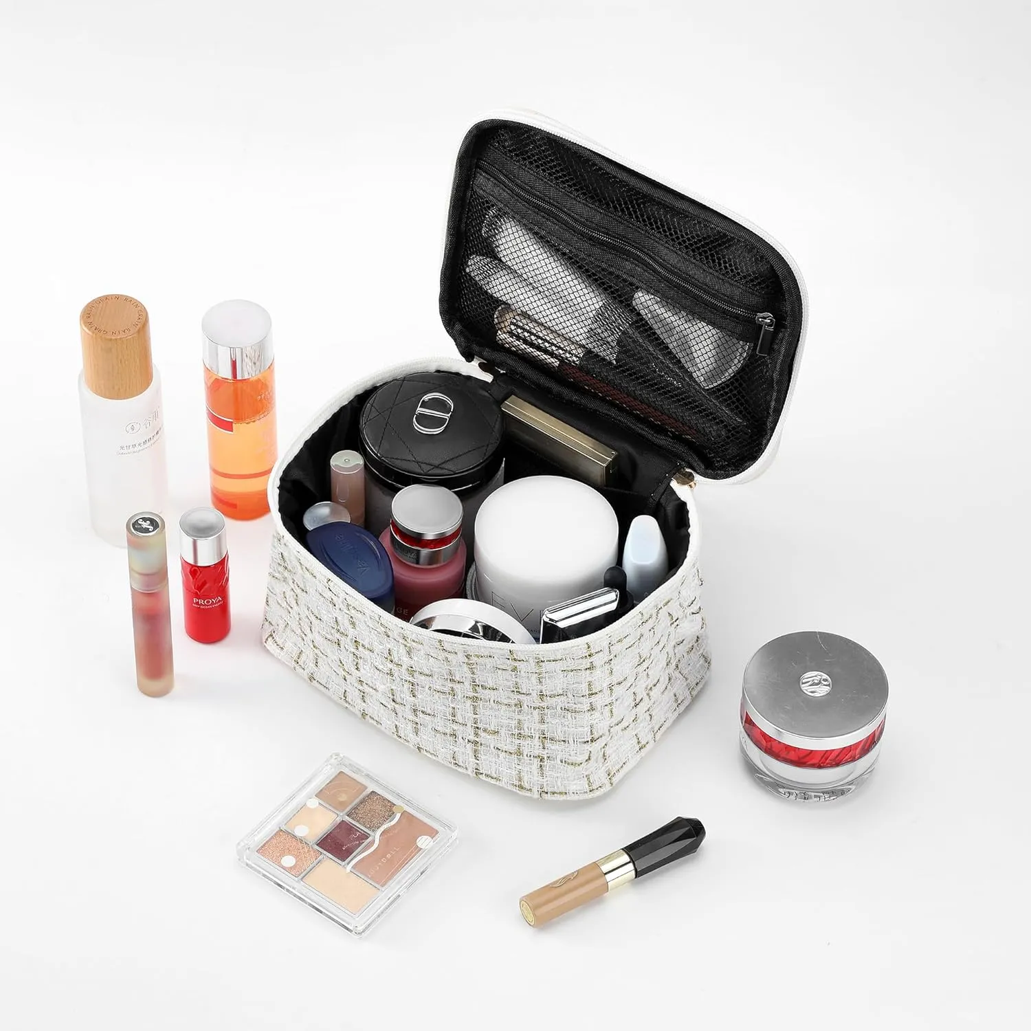 Stylish White Woolen Makeup Bag Large Cosmetic Bag Cute Pouches for Purse Travel Makeup Bag for Women