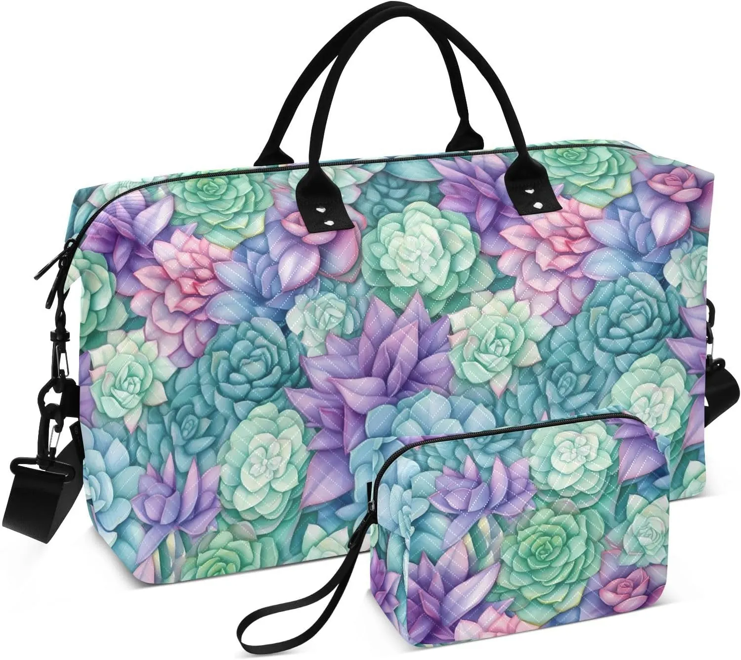 Succulents Cactus Colorful Flowers Travel Duffle Bag Duffel Bags Large Weekender Bag Carry On Duffel Bag Gym Bag with Toiletry Bag Garment Duffle Bags for Adults Women Airplanes Men Sports Trip Yoga