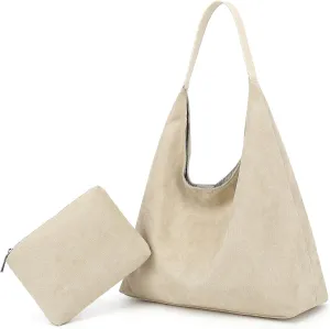 Suede Tote Bag for Women, Super Soft Slouchy Hobo Bags, Large Capacity Work Handbags, Vintage Brown Suede Bags