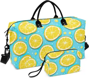 Summer Lemons Blue Travel Duffle Bag Duffel Bags Large Weekender Bag Carry On Duffel Bag Gym Bag with Toiletry Bag Garment Duffle Bags for Airplanes Women Men Yoga Sports Trip Adults