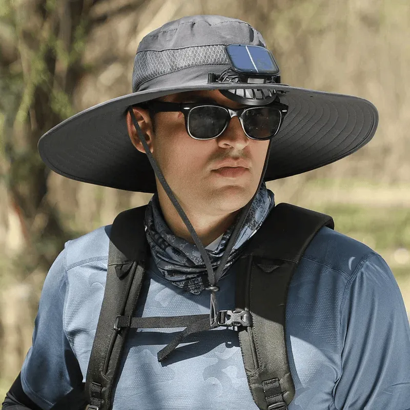 Summer Promotion 50% OFFWide Brim Solar Fan Outdoor Fishing Hat-Solar & USB Charging