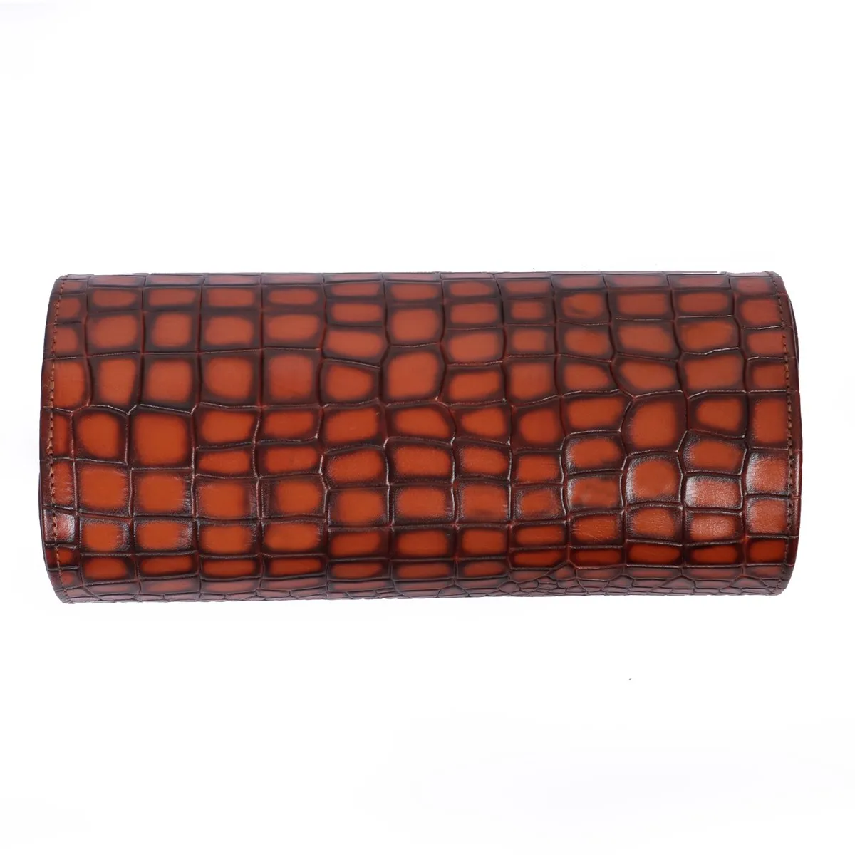 Tan Deep Cut Croco Leather Wrist Watch Roll by Brune & Bareskin