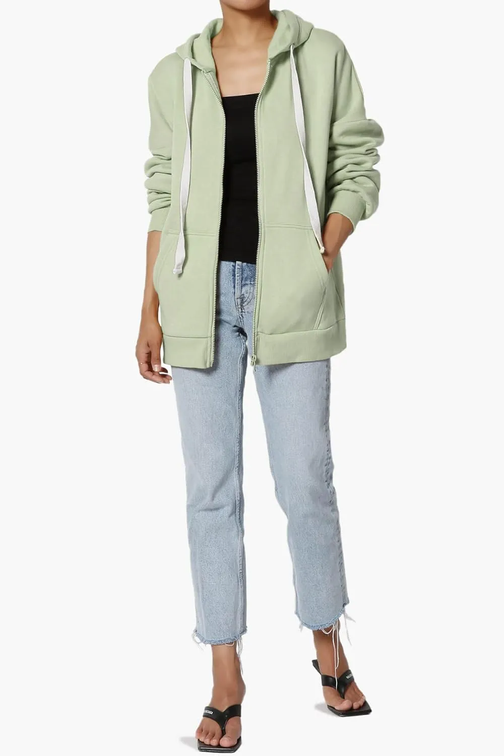 TheMogan Women's Essential Cotton Fleece Full Zip Hoodie Sweatshirt Relaxed Hooded Jacket