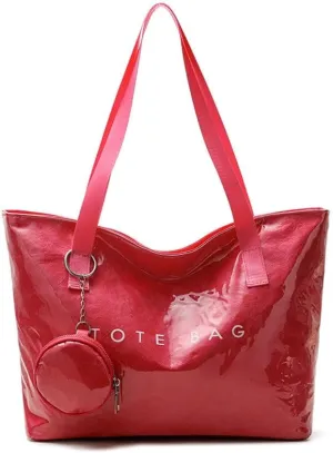 Thick PVC Tote Bags for WomenKraft Paper Shoulder Bag with Zippe/Small WalletPlastic Travel Shopping Handbag