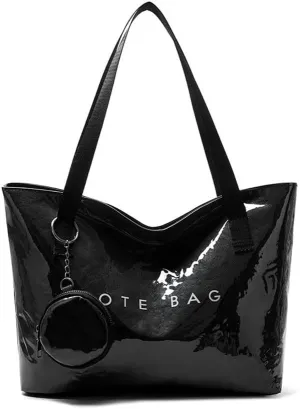 Thick PVC Tote Bags for WomenKraft Paper Shoulder Bag with Zippe/Small WalletPlastic Travel Shopping Handbag