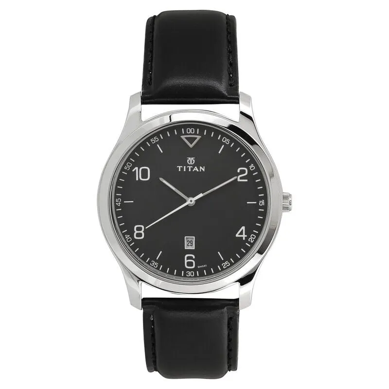 Titan Workwear Men's Watch Analog Black Dial With Black Leather Strap, 1770SL02