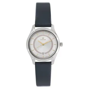 Titan Workwear Women's Watch Analog White Dial Blue Leather Strap, 2596SL01