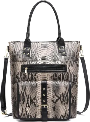 Tote Bags for Women Snake Printed Large Top Handle Handbags Ladies Hobo Purse with Pockets Zipper PU Leather Crossbody Bag