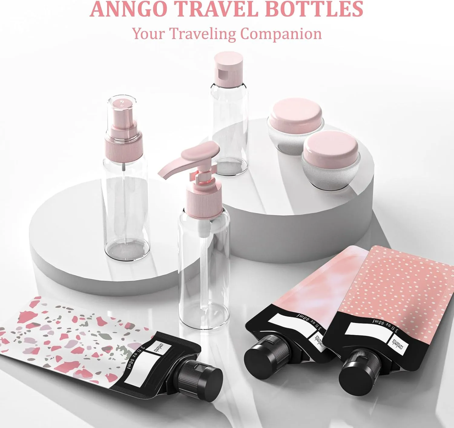Travel Bottles Containers for Toiletries,Travel Bottles Set for Toiletries,TSA Approved Leakproof Travel Size Containers Jars,Suitable for Cosmetics Shampoo Conditioner Lotion (12 PACK), pink
