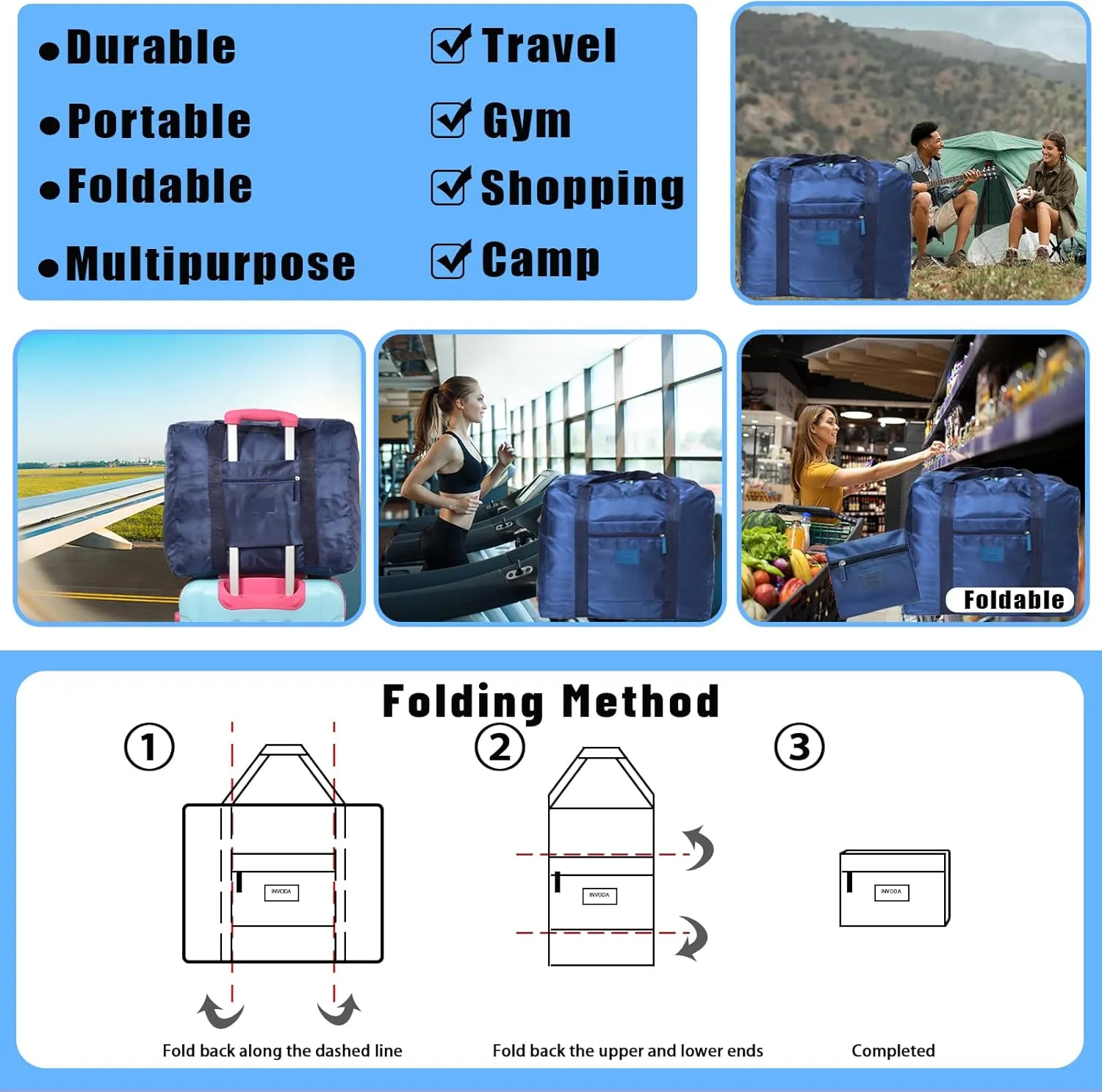 Travel Duffel Bag 8 PCS Foldable Travel Bag Carry on Luggage Bag Waterproof Tote Sports Gym Bag Lightweight Large Weekender Overnight Bag for Women and Men (8 PCS)