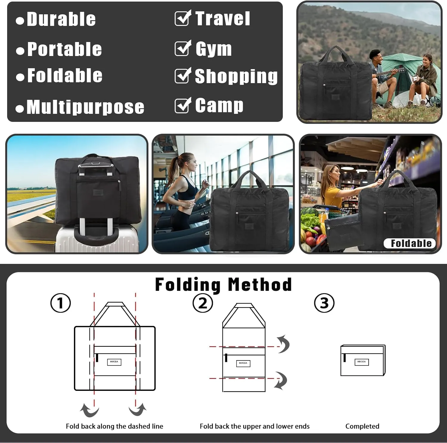 Travel Duffel Bags 12 PCS Foldable Travel Bag Tote Carry on Luggage Waterproof Sports Gym Bag Lightweight Large Weekender Overnight Bag for Women and Men (12 PCS)