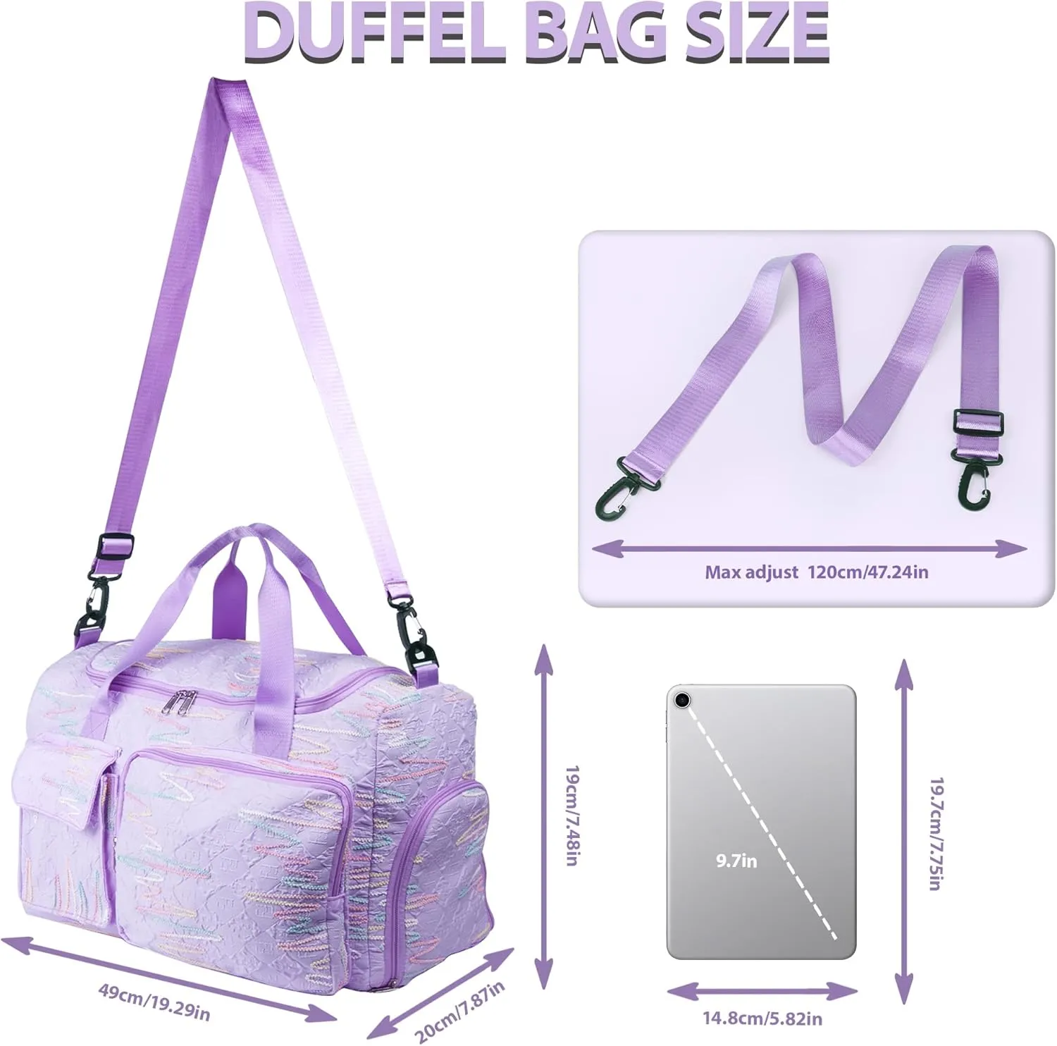 Travel Duffle Bag Waterproof Weekender Carry on Luggage Tote Bags for Women Sport Luggage Large Yoga Gym Trolley Sleeve Overnight Travel Business Bag Purple
