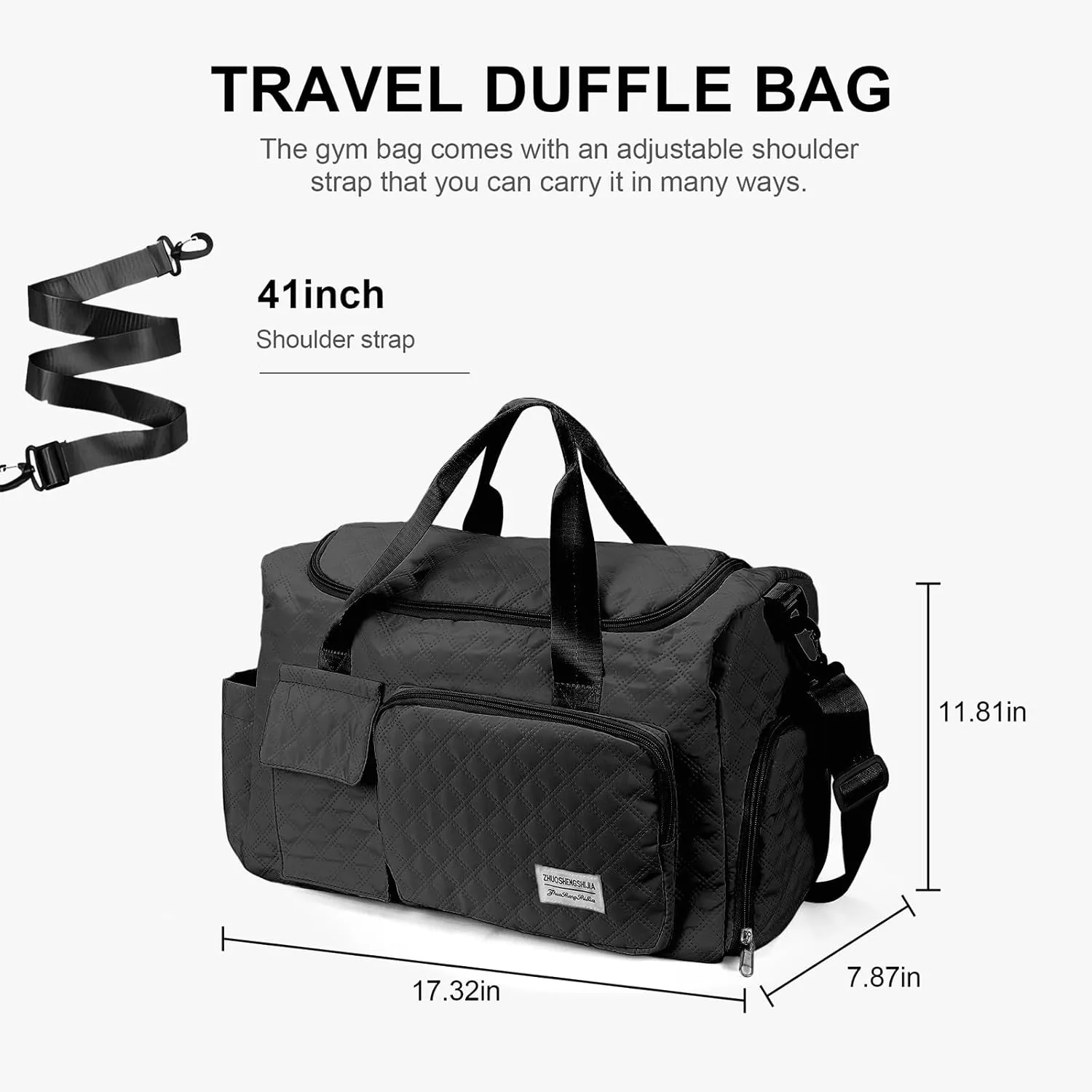 Travel Duffle Bag Waterproof Weekender Carry on Luggage Tote Bags for Women Sport Luggage Large Yoga Gym with Trolley Sleeve Overnight Travel Business Bag Black