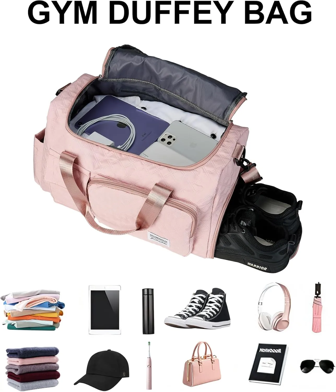 Travel Duffle Bag Waterproof Weekender Carry on Luggage Tote Bags for Women Sport Luggage Large Yoga Gym with Trolley Sleeve Overnight Travel Business Bag Black