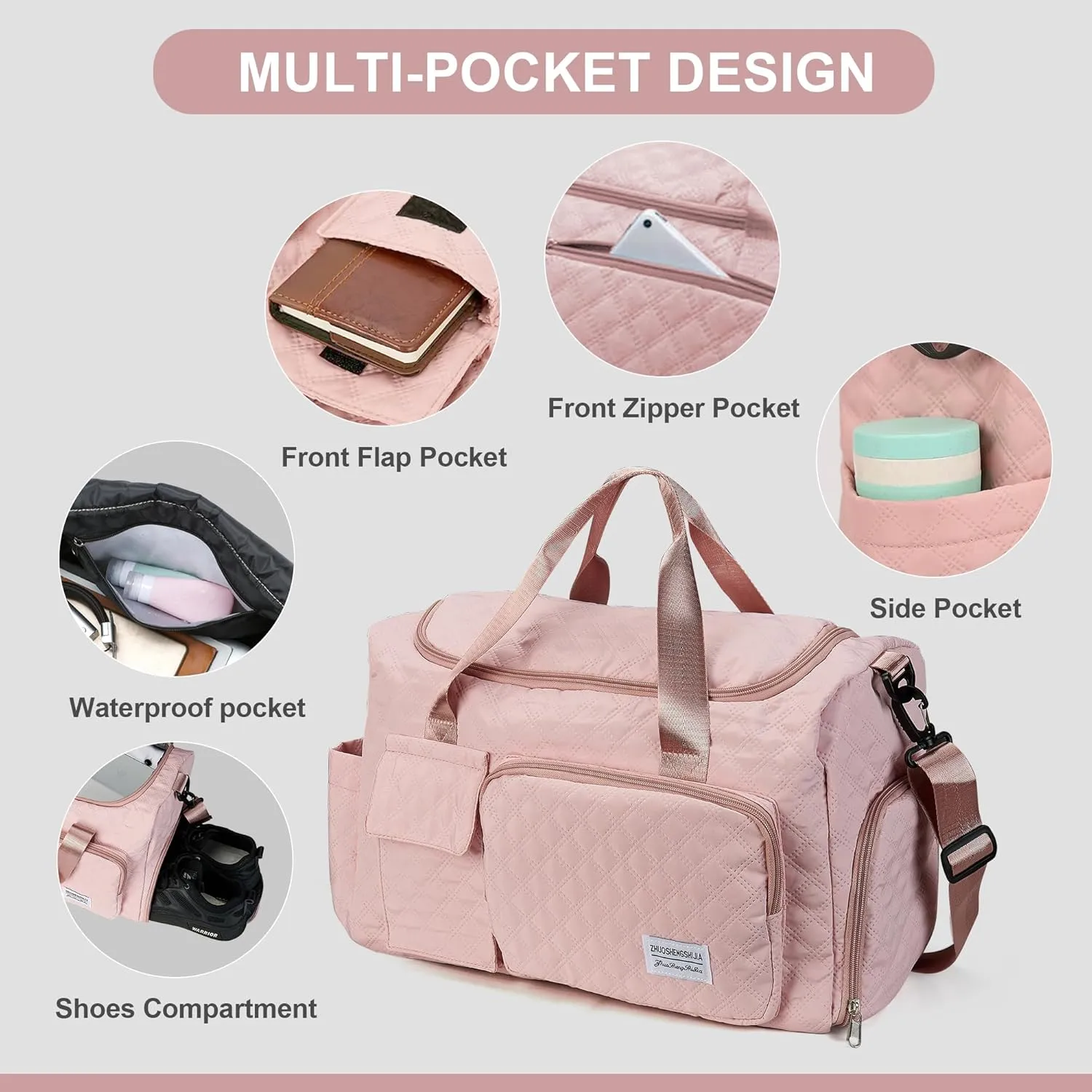Travel Duffle Bag Waterproof Weekender Carry on Luggage Tote Bags for Women Sport Luggage Large Yoga Gym with Trolley Sleeve Overnight Travel Business Bag Pink