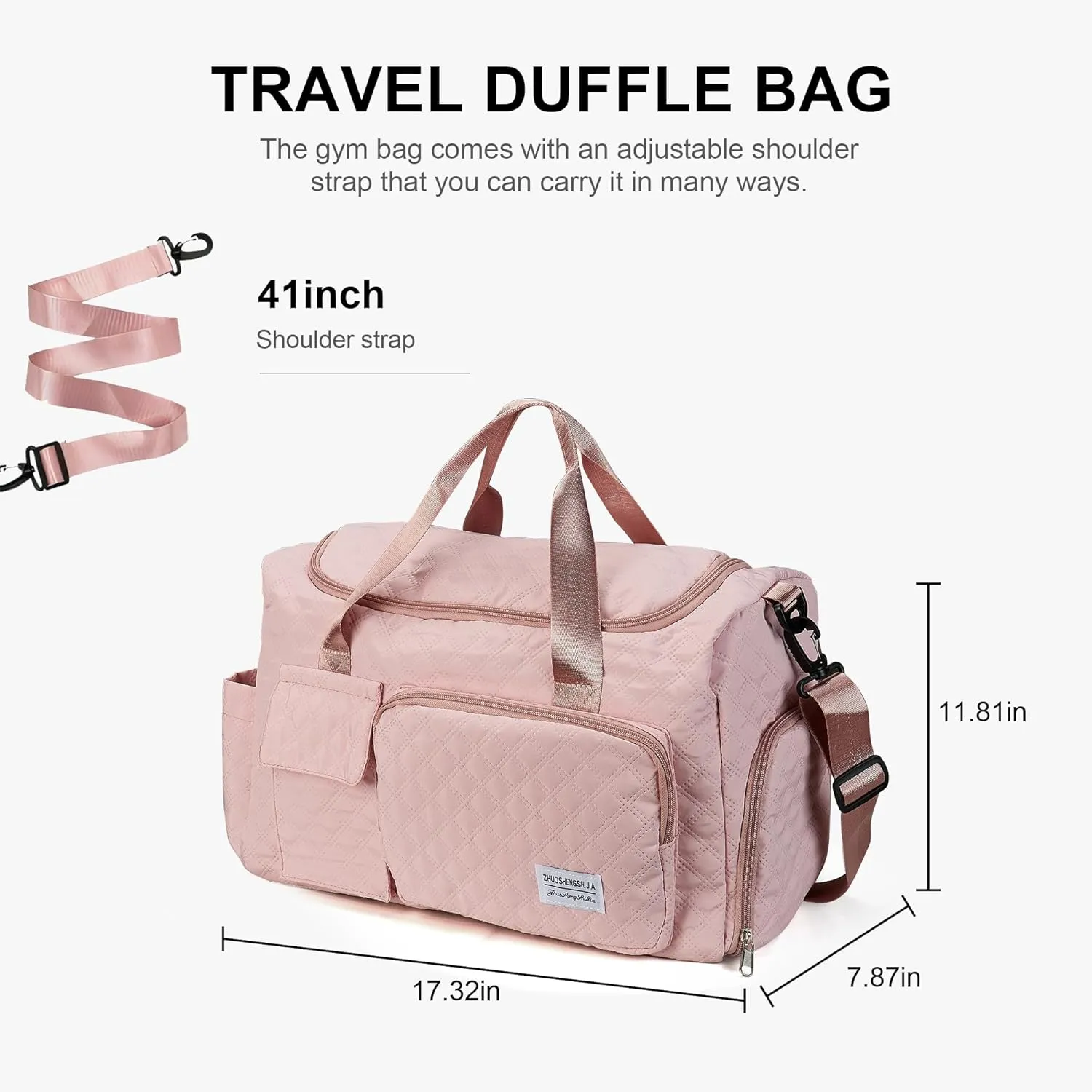 Travel Duffle Bag Waterproof Weekender Carry on Luggage Tote Bags for Women Sport Luggage Large Yoga Gym with Trolley Sleeve Overnight Travel Business Bag Pink