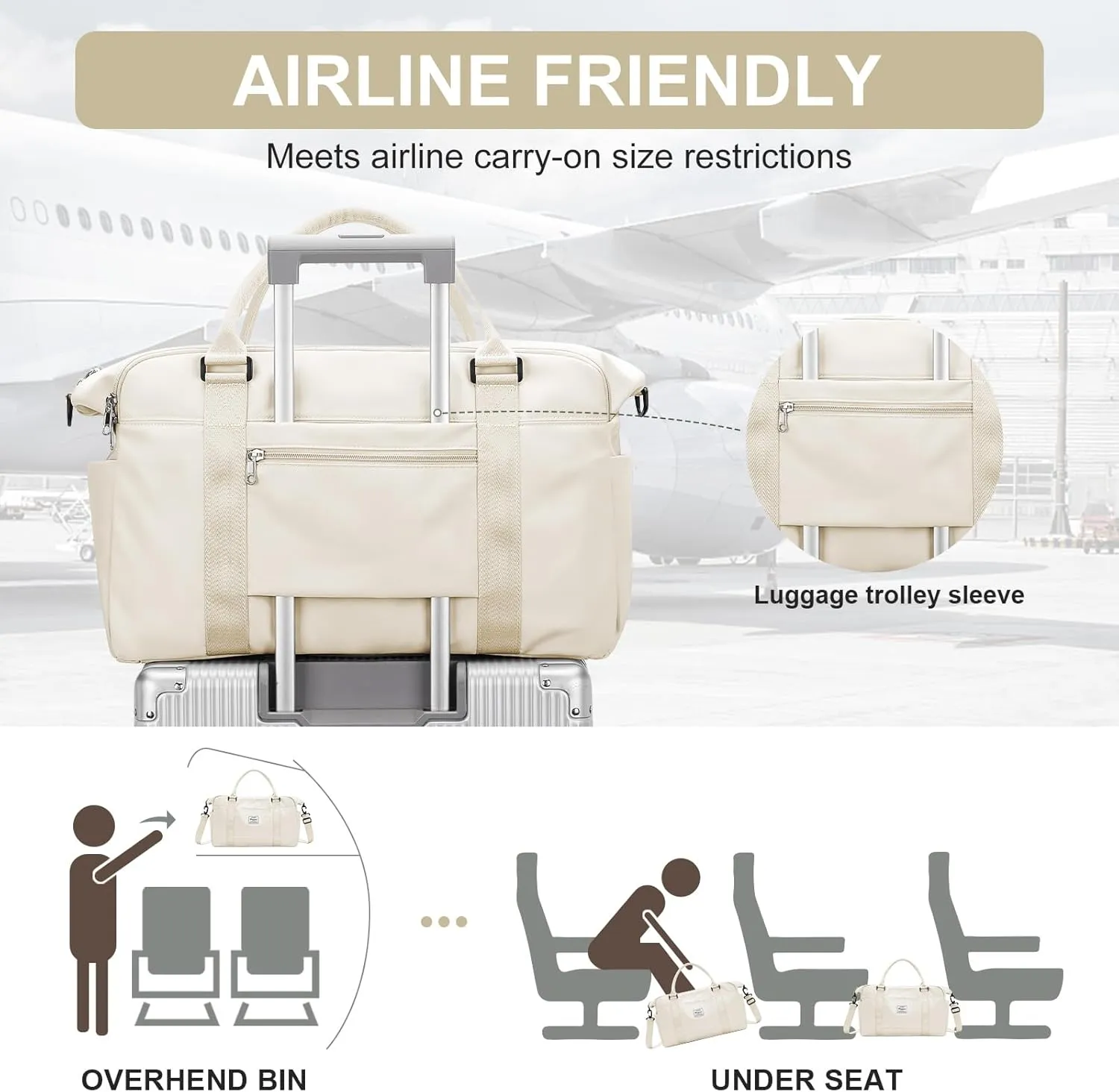 Travel Duffle Bag, Women Weekender Overnight Bags with Laptop Compartment and Wet Pocket, Womens Mens Traveling Carry On Luggage Gym Bag, Hospital Bags for Labor and Delivery, Beige