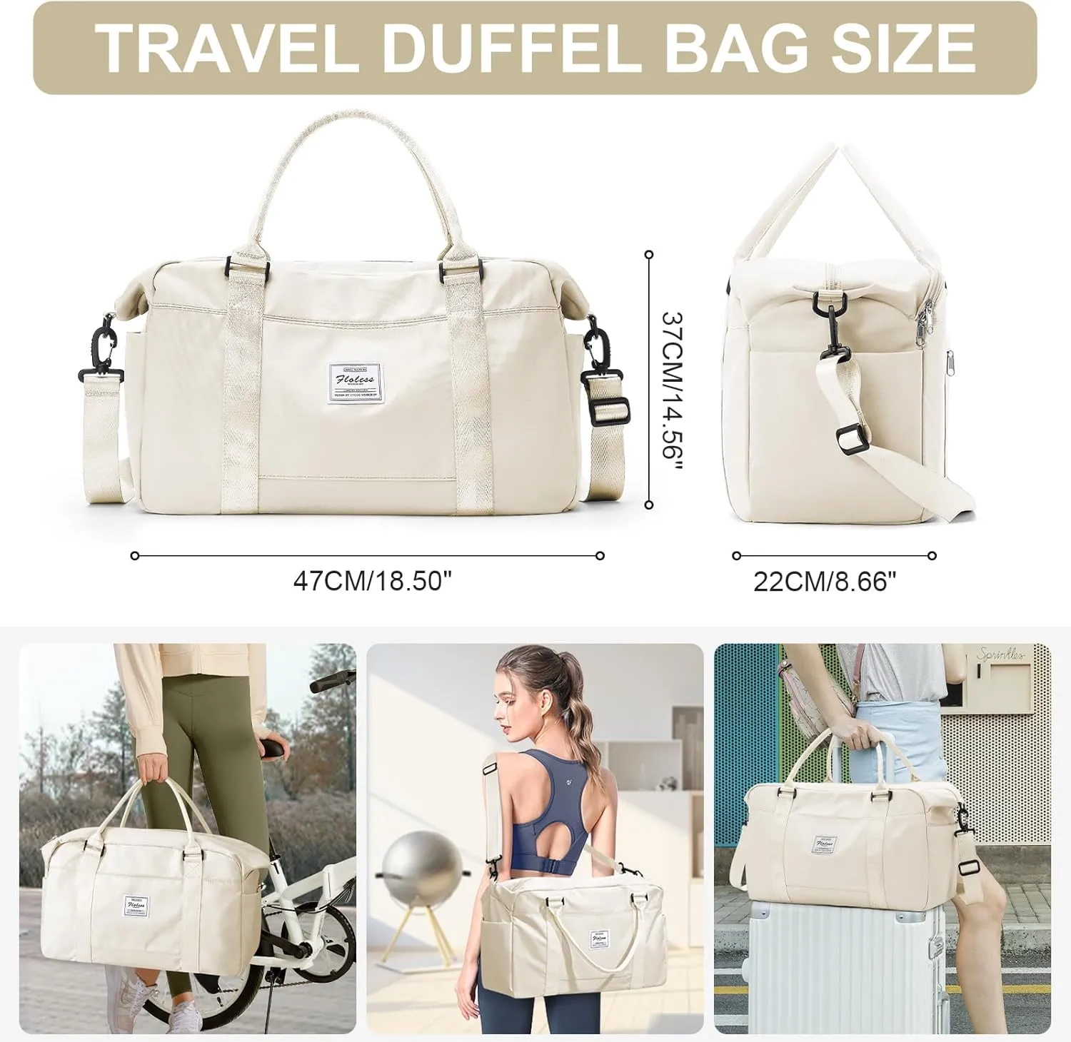 Travel Duffle Bag, Women Weekender Overnight Bags with Laptop Compartment and Wet Pocket, Womens Mens Traveling Carry On Luggage Gym Bag, Hospital Bags for Labor and Delivery, Beige