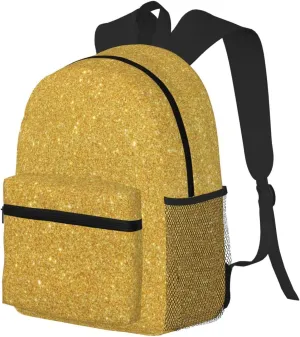 Travel Laptop Backpack for Men Women - Gold Shiny Backpack for Work with Adjustable Straps - Water Resistant Travel Backpack Beach Backpack with Laptop Compartment