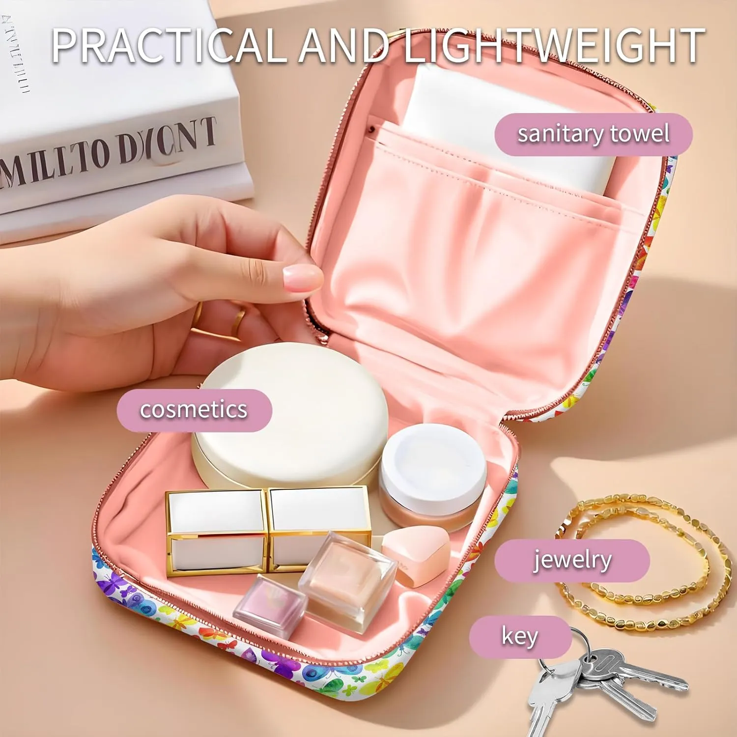 Travel Makeup Bag, Cute Cosmetic Bag Toiletry Bag for Women, Mini Make Up Pouches, Purse Cosmetic Organizer Cute Colorful Butterfly