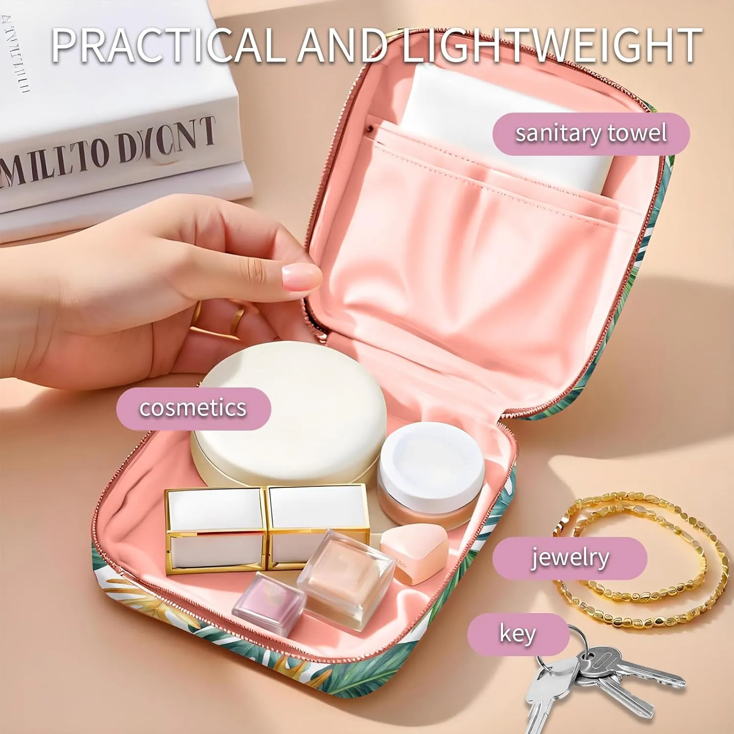 Travel Makeup Bag, Cute Cosmetic Bag Toiletry Bag for Women, Mini Make Up Pouches, Purse Cosmetic Organizer Cute Colorful Palm Leaf