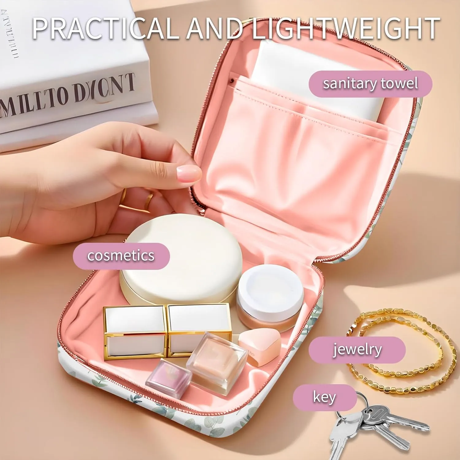 Travel Makeup Bag, Cute Cosmetic Bag Toiletry Bag for Women, Mini Make Up Pouches, Purse Cosmetic Organizer Cute Leaf