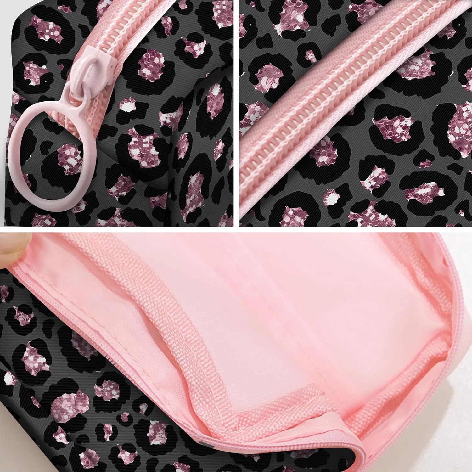 Travel Makeup Bag, Cute Cosmetic Bag Toiletry Bag for Women, Mini Make Up Pouches, Purse Cosmetic Organizer Luxury Pink Black Leopard