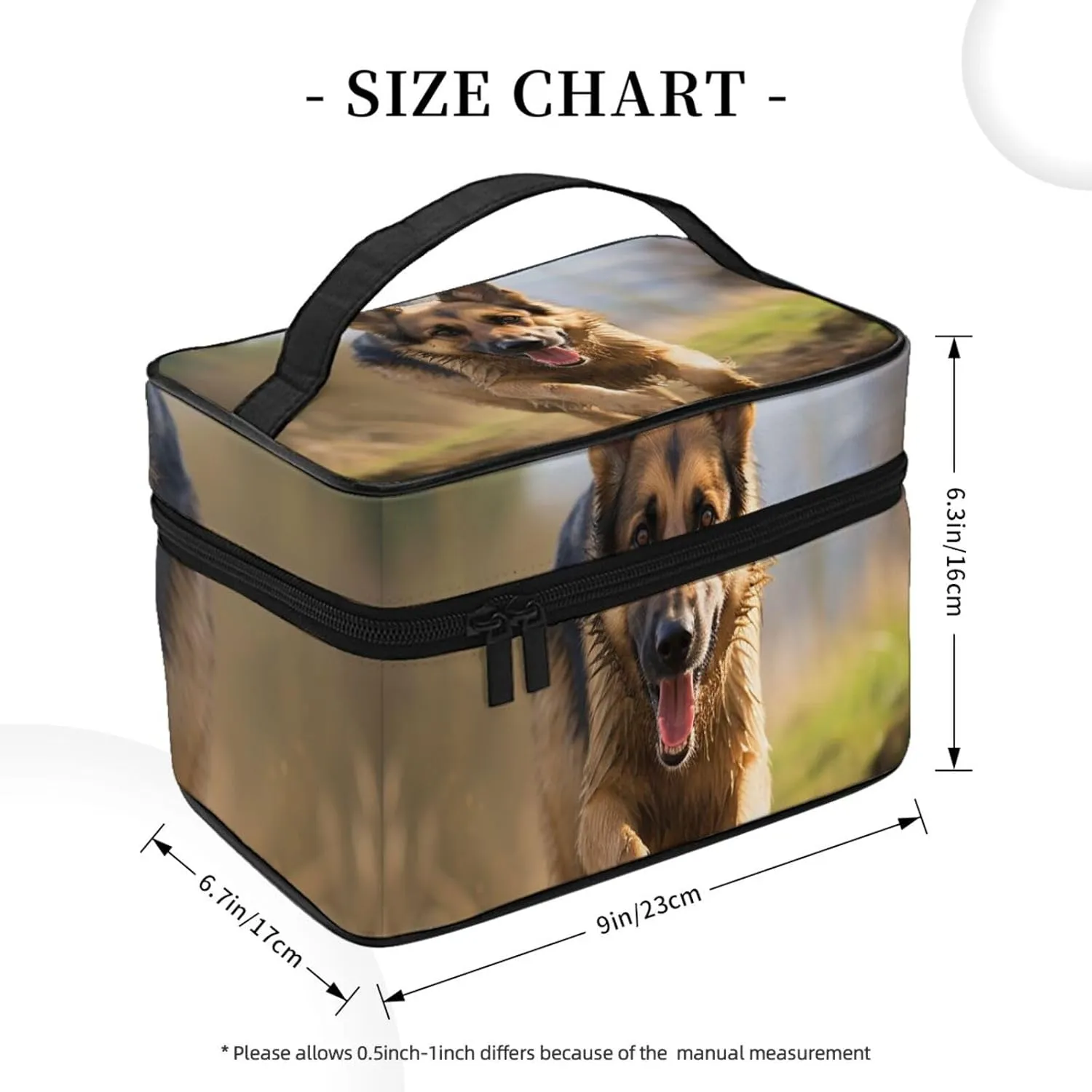 Travel Makeup Bag for Women Portable Cosmetic Bags Large Capacity Toiletry Bag Running german shepherd dog Make up Organizer with Handle Travel Essentials Cosmetic Bag Case Organizer