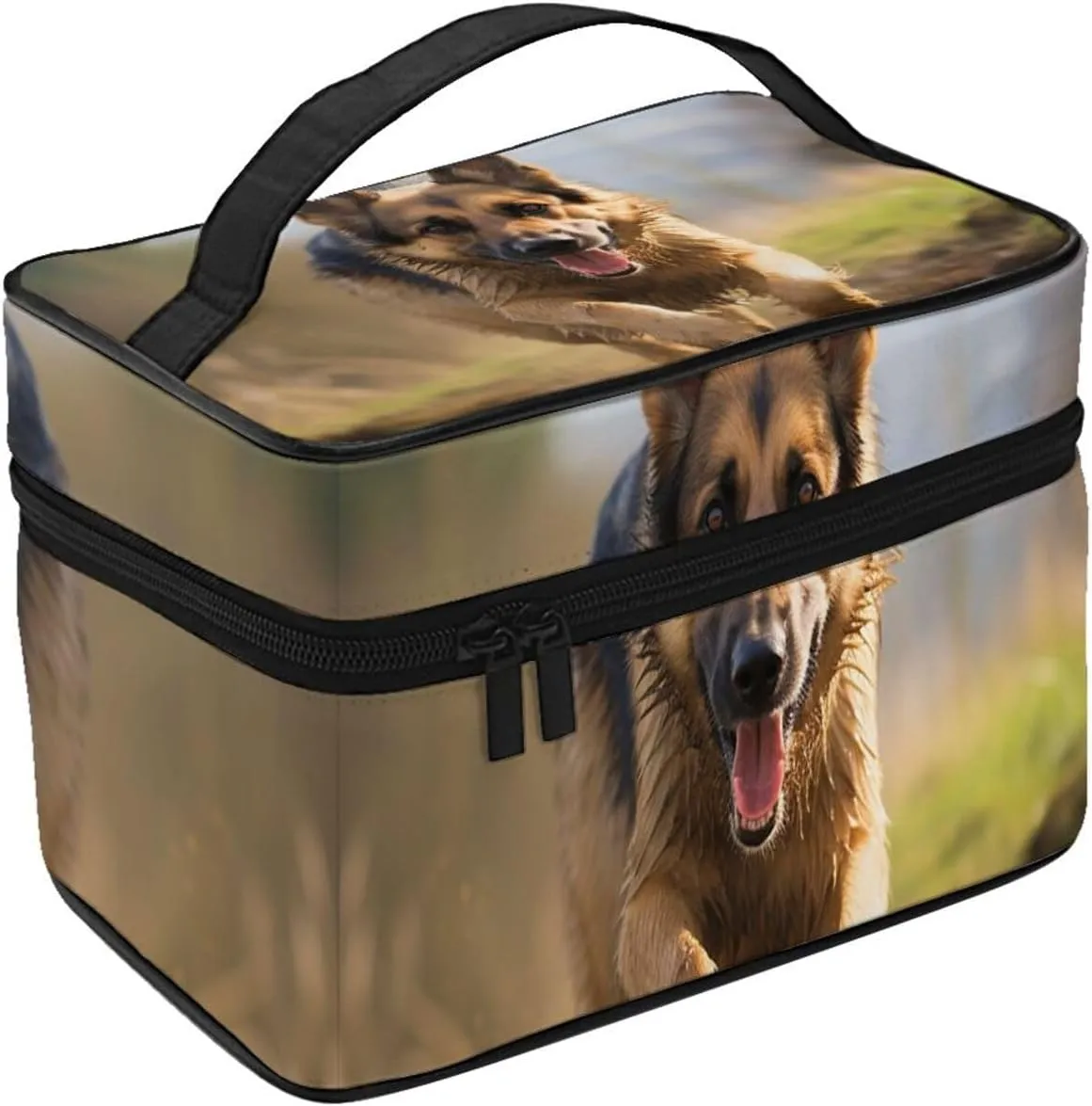 Travel Makeup Bag for Women Portable Cosmetic Bags Large Capacity Toiletry Bag Running german shepherd dog Make up Organizer with Handle Travel Essentials Cosmetic Bag Case Organizer