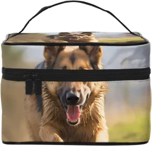 Travel Makeup Bag for Women Portable Cosmetic Bags Large Capacity Toiletry Bag Running german shepherd dog Make up Organizer with Handle Travel Essentials Cosmetic Bag Case Organizer