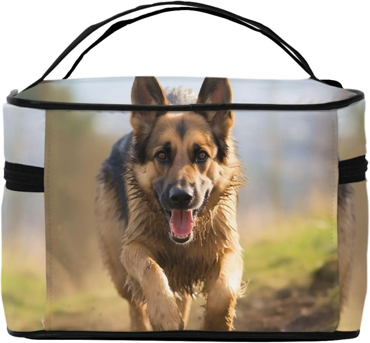 Travel Makeup Bag for Women Portable Cosmetic Bags Large Capacity Toiletry Bag Running german shepherd dog Make up Organizer with Handle Travel Essentials Cosmetic Bag Case Organizer