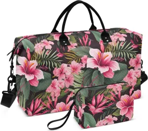 Tropical Flowers Travel Duffle Bag Duffel Bags Large Weekender Bag Carry On Duffel Bag Gym Bag with Toiletry Bag Garment Duffle Bags for Adults Women Airplanes Men Sports Trip Yoga