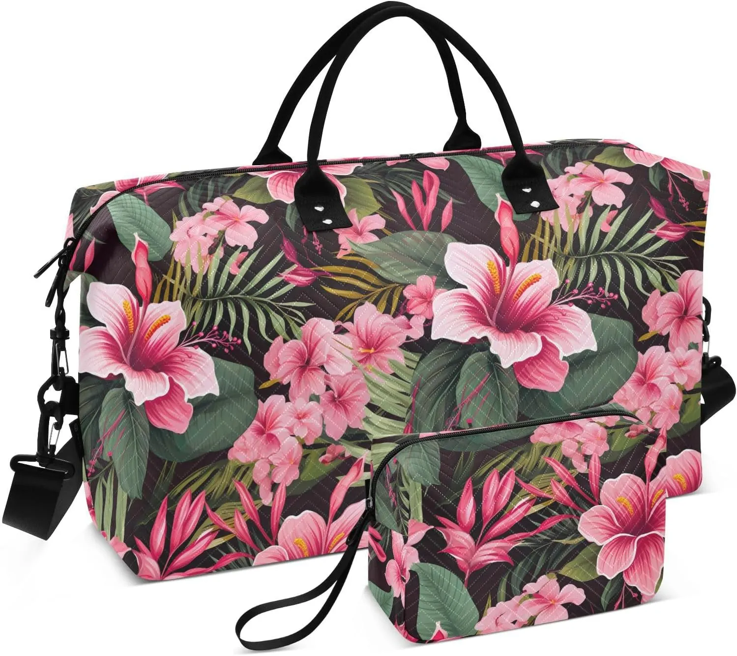 Tropical Flowers Travel Duffle Bag Duffel Bags Large Weekender Bag Carry On Duffel Bag Gym Bag with Toiletry Bag Garment Duffle Bags for Adults Women Airplanes Men Sports Trip Yoga