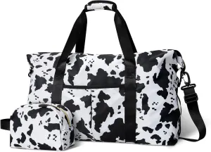 Tuwubi Travel Duffle Bag, Gym Bag for Women, Weekender Bags, 45L Travel Duffel Bags with Small Pouch - Cow Print