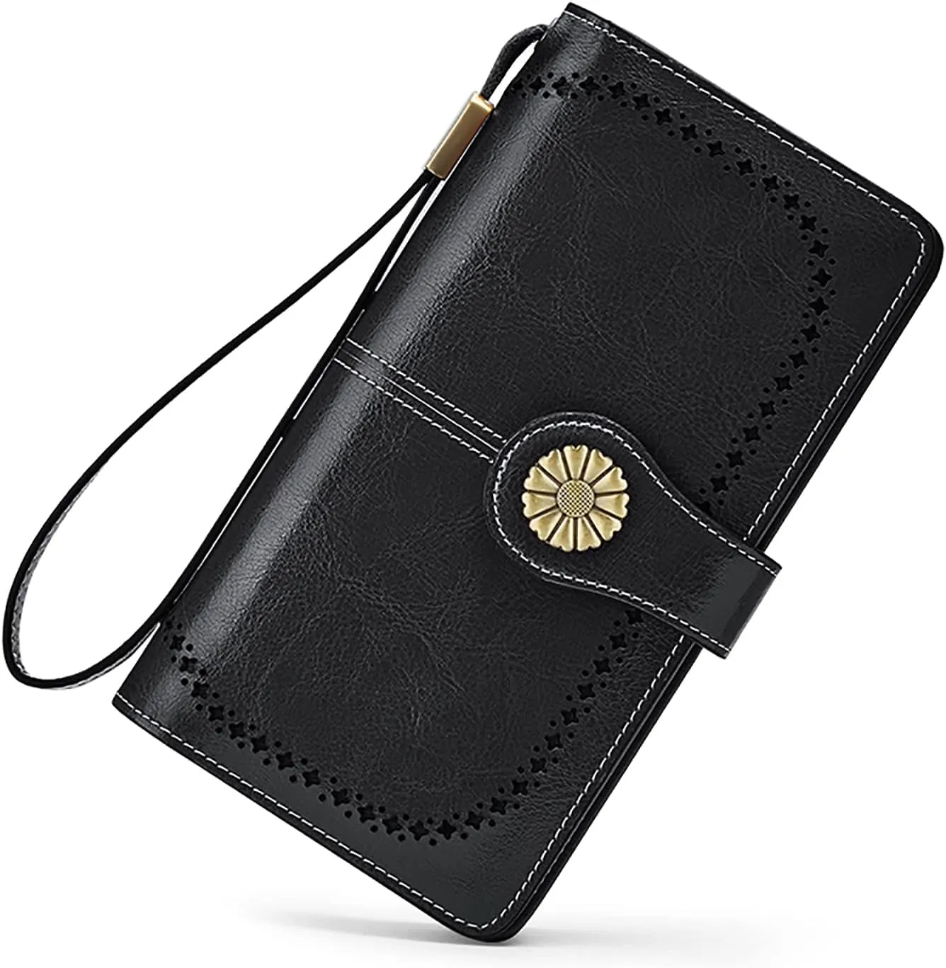 VANNANBA Womens Wallet Long Large RFID Oil-waxed Leather Clutch Wallet Wristlet Organized Purse