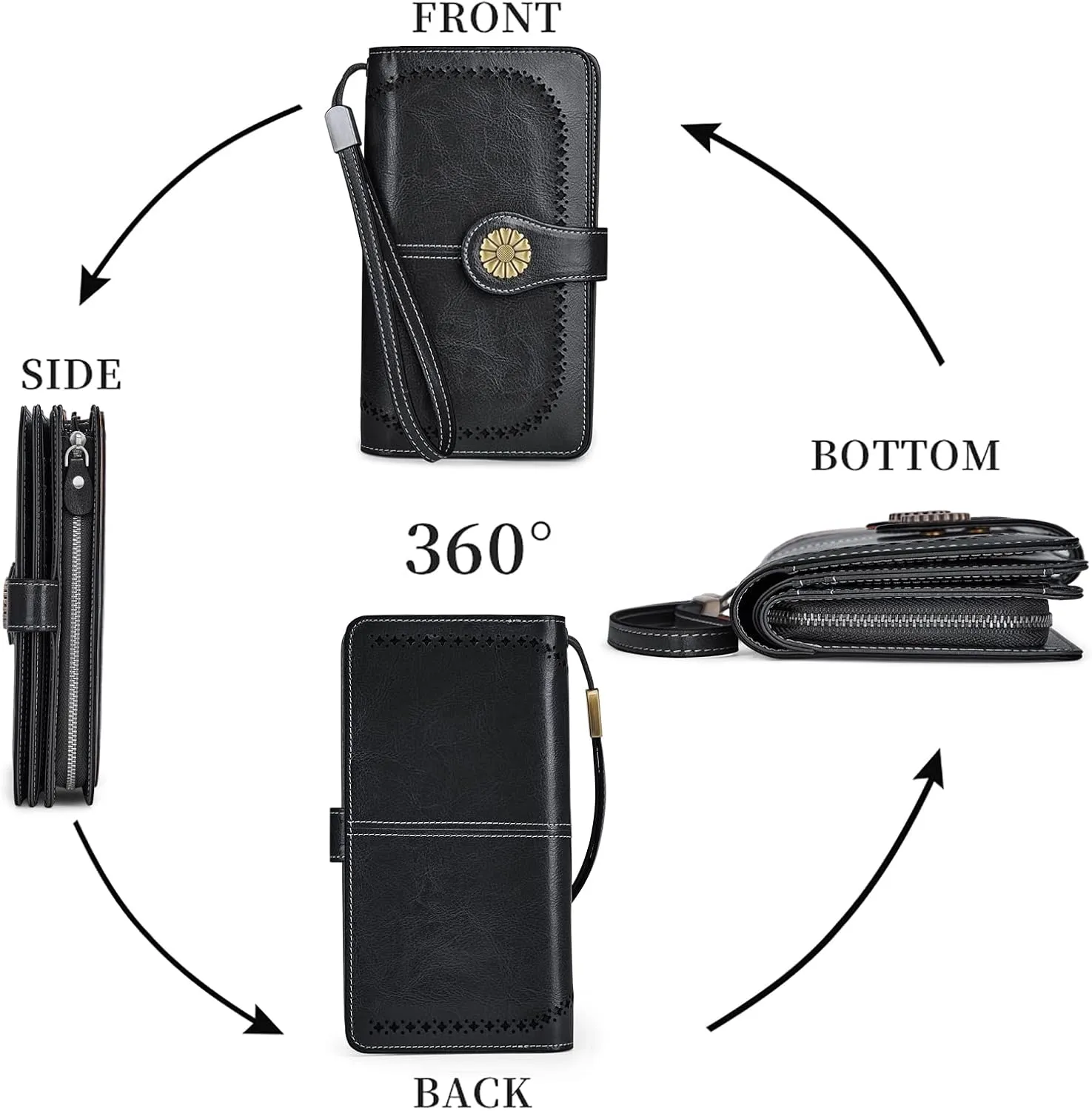 VANNANBA Womens Wallet Long Large RFID Oil-waxed Leather Clutch Wallet Wristlet Organized Purse