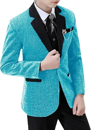 VENNYNG Kids Sequins Suit Jacket Ring Bearer Blazer Boys Sparkly Flower Boy Suit Coat Stage Jacket