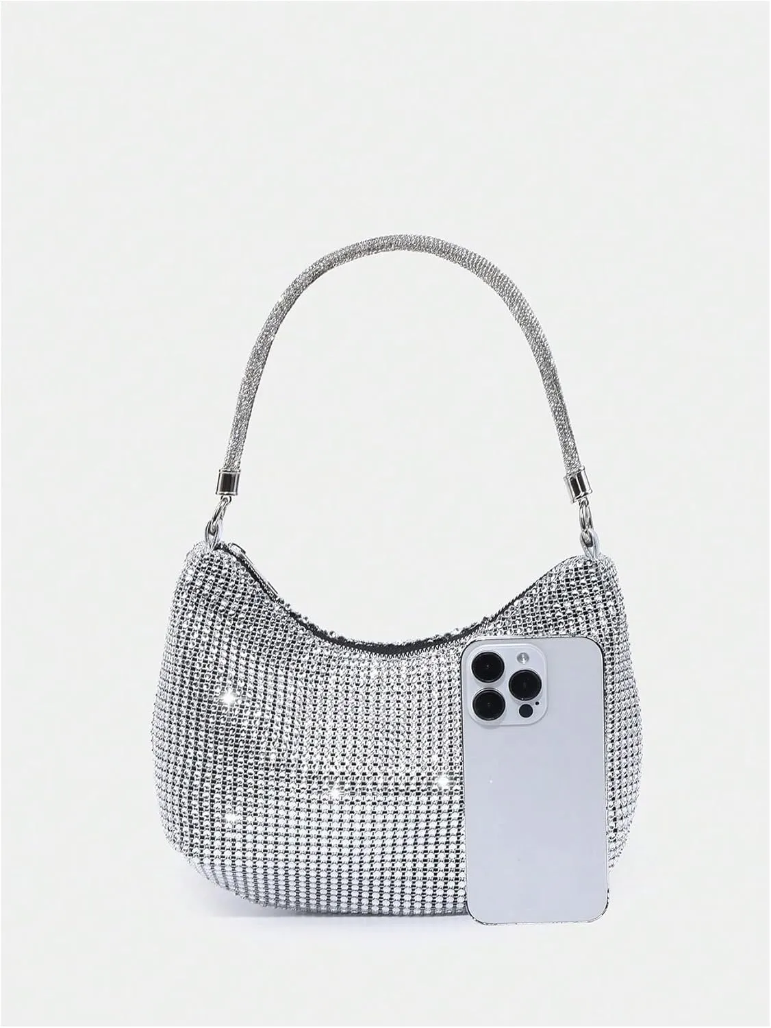Verdusa Women's Rhinestone Purse Evening Handbag Glitter Sparkly Crescent Shoulder Bags