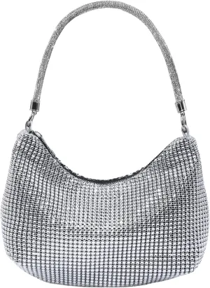 Verdusa Women's Rhinestone Purse Evening Handbag Glitter Sparkly Crescent Shoulder Bags