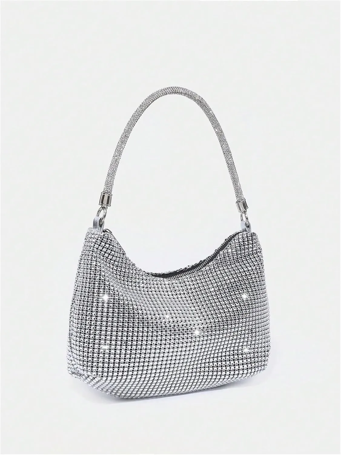 Verdusa Women's Rhinestone Purse Evening Handbag Glitter Sparkly Crescent Shoulder Bags