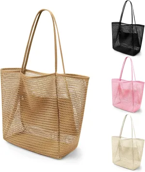 VOROLO Mesh Tote Beach Bag,Women Fairycore Hobo Bag,Shoulder Bag,Soft Summer Casual Crochet Bags