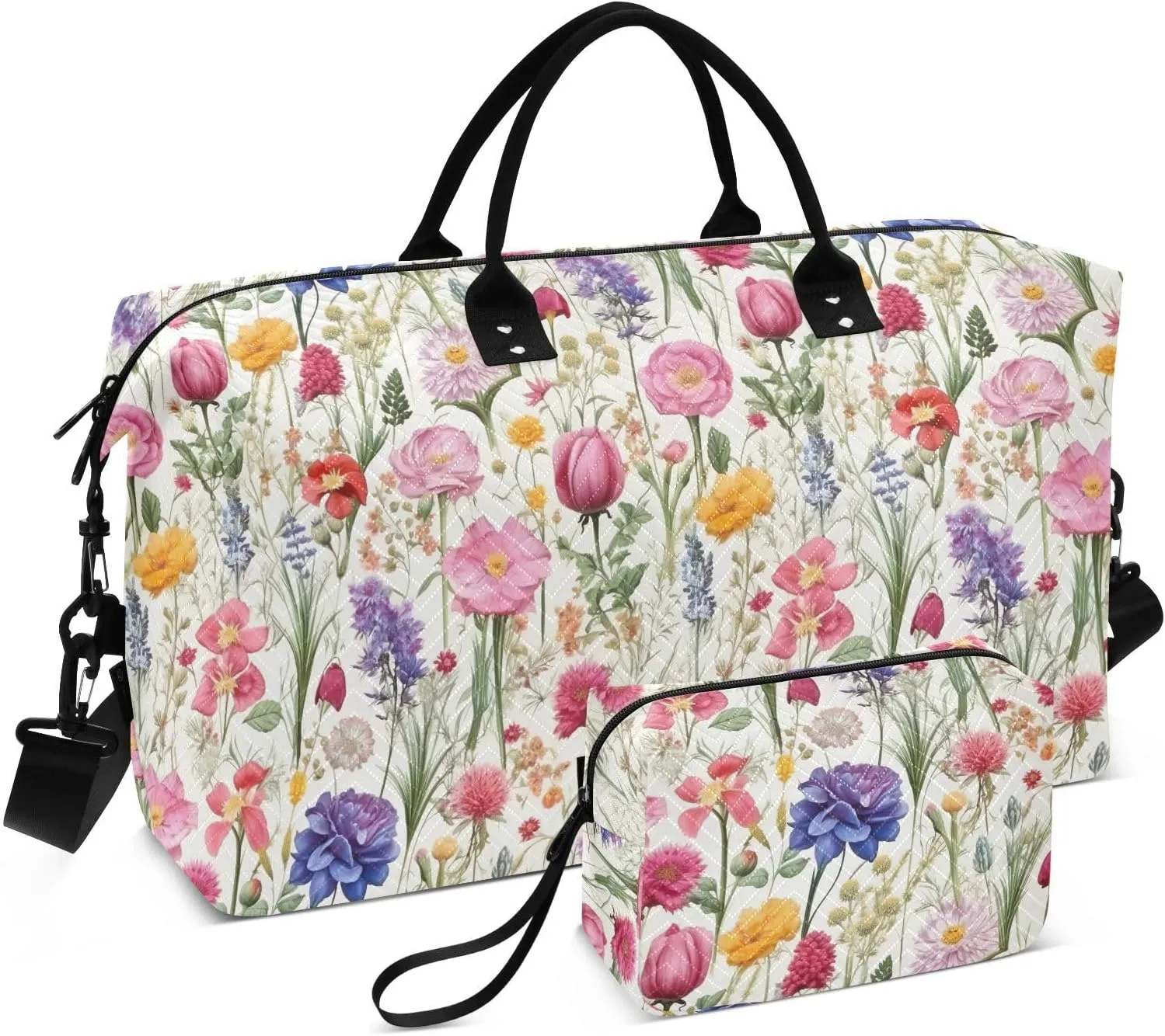 Watercolor Spring Flowers Travel Duffle Bag Duffel Bags Large Weekender Bag Carry On Duffel Bag Gym Bag with Toiletry Bag Garment Duffle Bags for Men Women Airplanes Ttrip Sports Yoga Adults