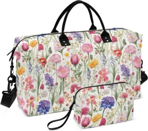 Watercolor Spring Flowers Travel Duffle Bag Duffel Bags Large Weekender Bag Carry On Duffel Bag Gym Bag with Toiletry Bag Garment Duffle Bags for Men Women Airplanes Ttrip Sports Yoga Adults