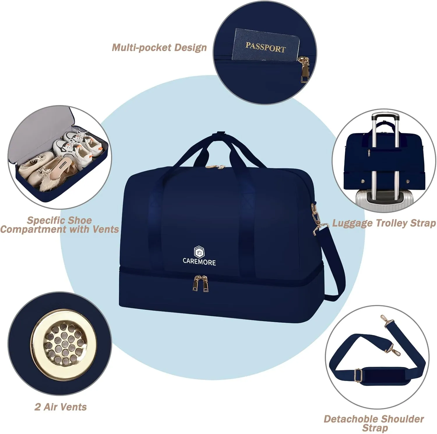 Weekender Bags for Women Travel,Duffle Bag for Men Travel with Shoe Compartment,Personal Item Bag for Airlines,Overnight Bags Carry On Tote Bag Gym Bag 21(Blue)