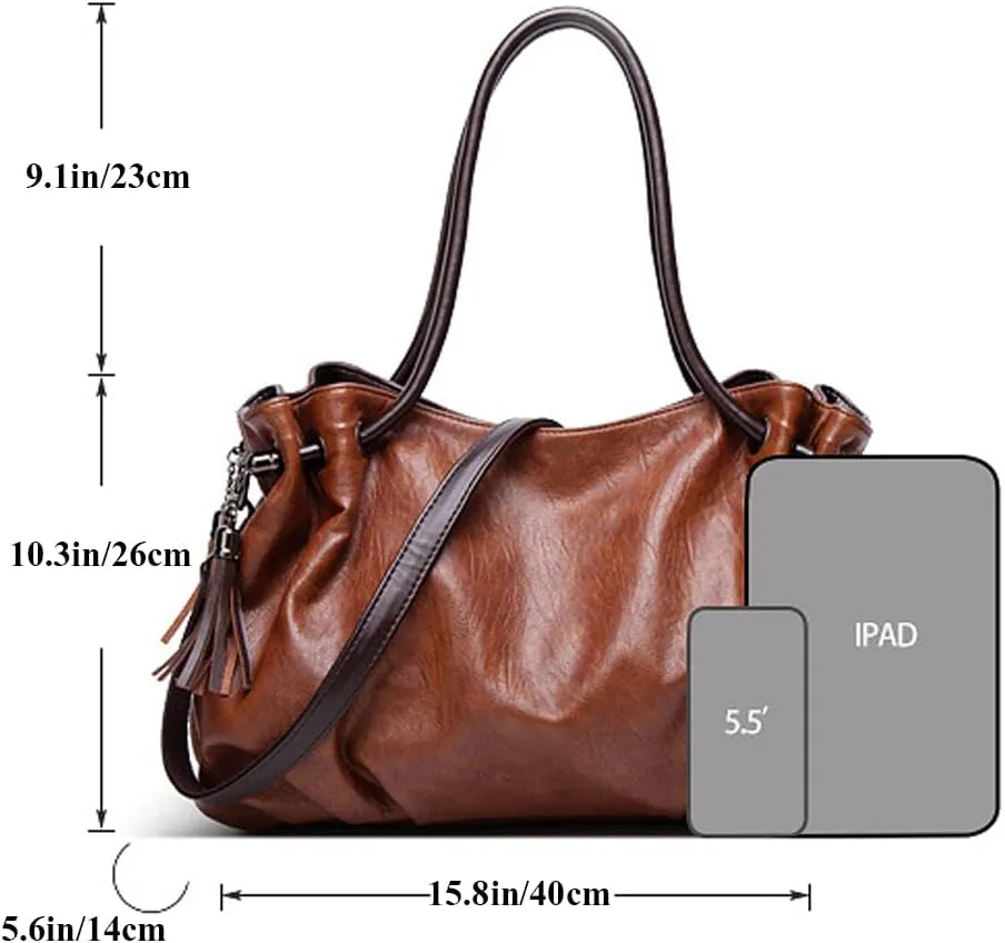 Women Handbags Vintage Tote Bags Fold Shape Purse Shoulder Bag Vegan Leather Tassels Satchel Large Hobo Handbag -Wine red