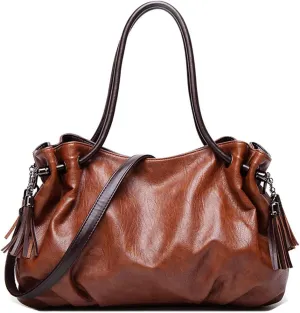 Women Handbags Vintage Tote Bags Fold Shape Purse Shoulder Bag Vegan Leather Tassels Satchel Large Hobo Handbag
