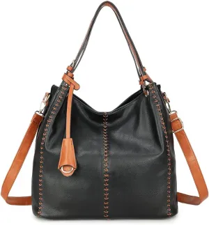 Women Hobo Handbag and Purse Soft Vegan Leather Shoulder Bag Multi-Pocket Work Crossbody Satchel