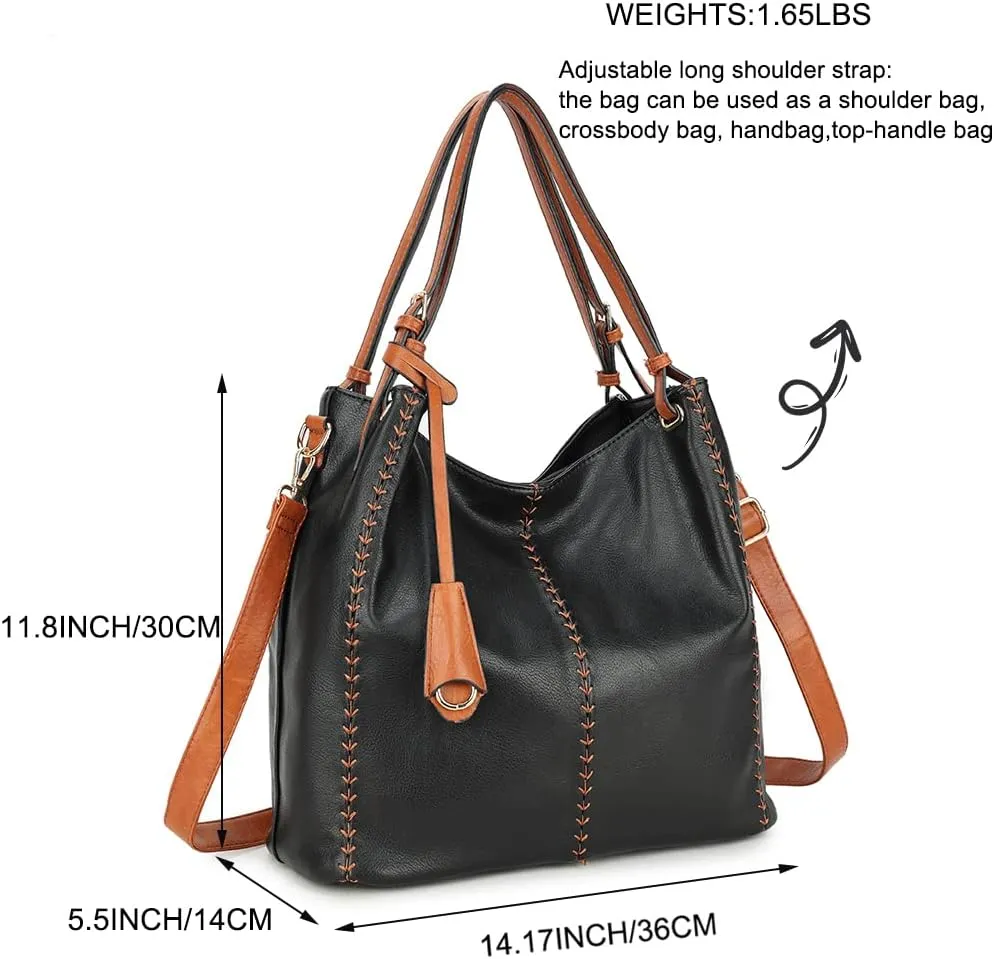 Women Hobo Handbag and Purse Soft Vegan Leather Shoulder Bag Multi-Pocket Work Crossbody Satchel