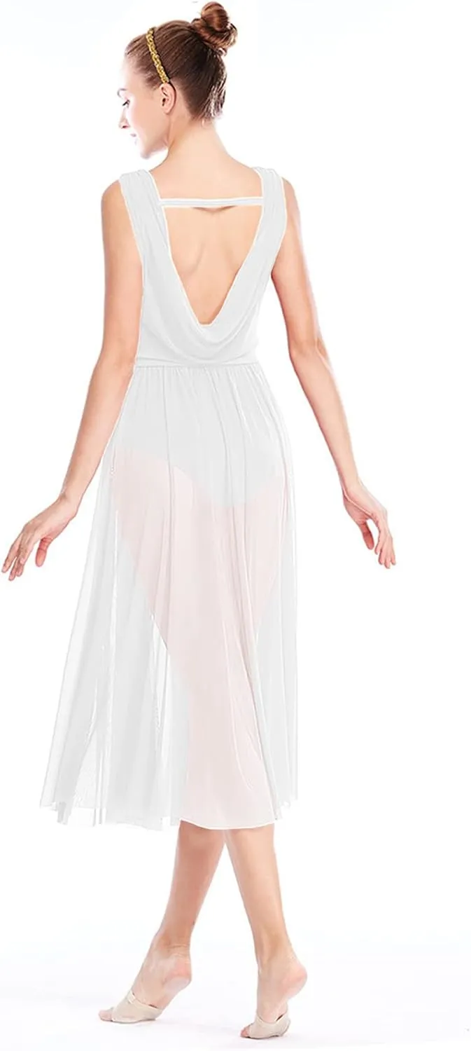 Women Lyrical Modern Ballet Dress Camisole Skirted Leotard Asymmetrical Tulle Dance Costume