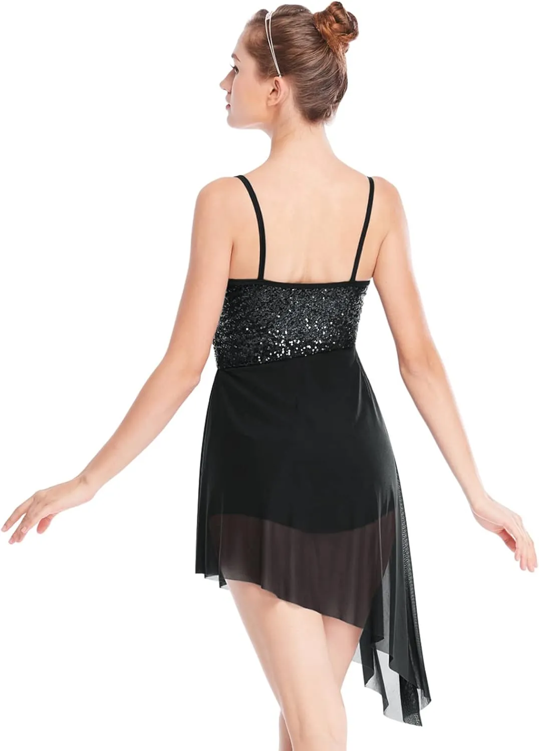 Women Lyrical Modern Ballet Dress Camisole Skirted Leotard Asymmetrical Tulle Dance Costume